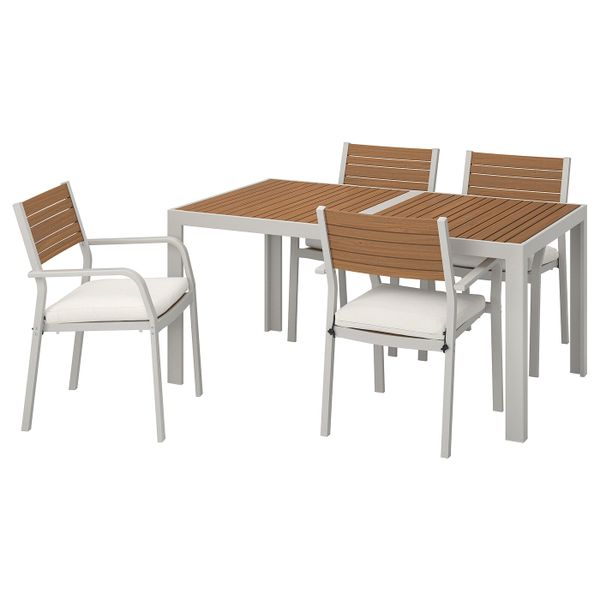 Стол + 4 кресла, для/сада, светло-коричневый/ФРЁСЁН/ДУВХОЛЬМЕН бежевый 156x90 см IKEA SJÄLLAND ШЭЛЛАНД 992.654.97 - фото 1