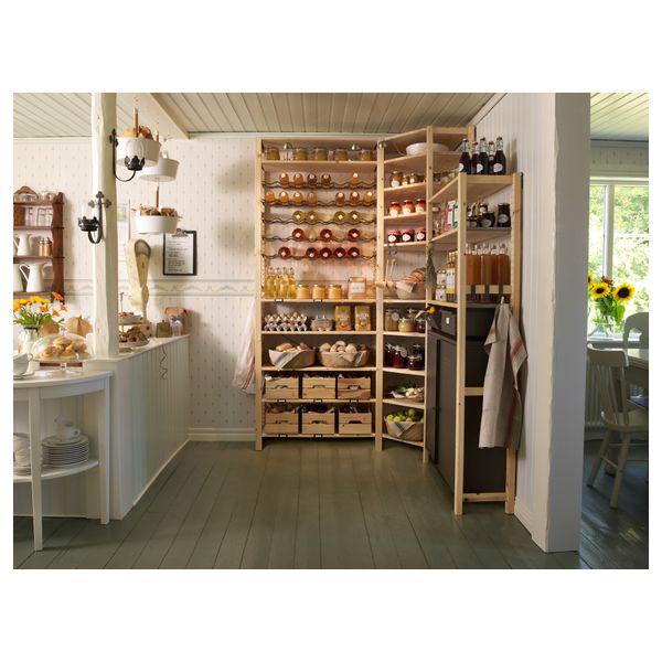 3 секции, полки/шкаф ИВАР, сосна, серый (145/145x30x226 см) - схема-чертеж с размерами