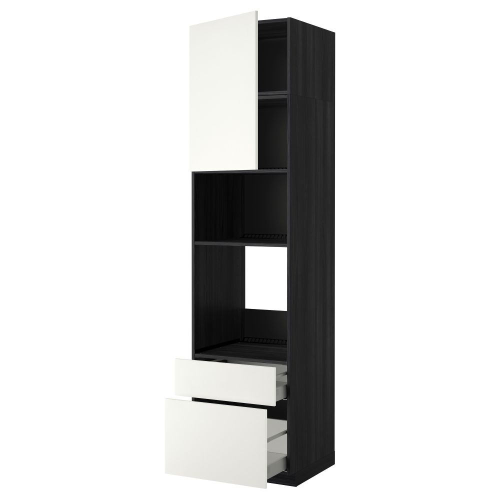 Высокий шкаф для духовки/СВЧ дверца, 2 ящика МЕТОД / МАКСИМЕРА, черный, Хэггеби белый - схема-чертеж с размерами