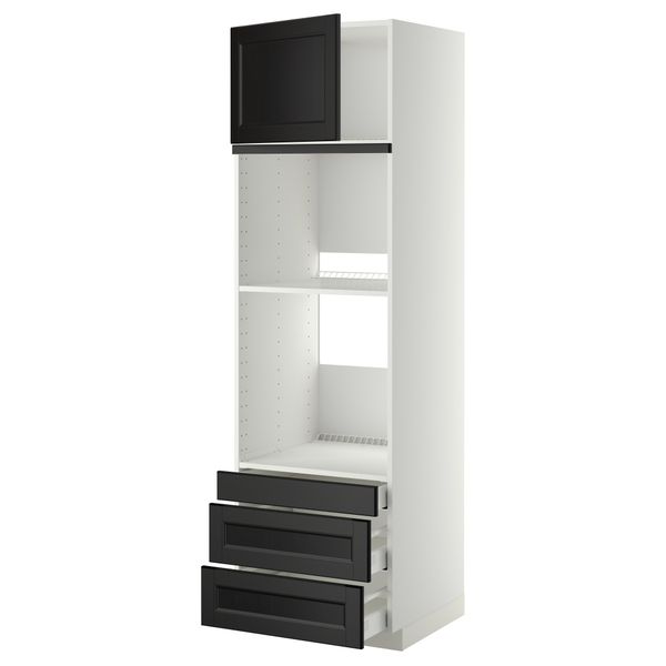 Высокий шкаф для духовки комбинированный, духовка + дверца, 3 ящика МЕТОД / МАКСИМЕРА, белый, Лаксарби черно-коричневый - фото 1