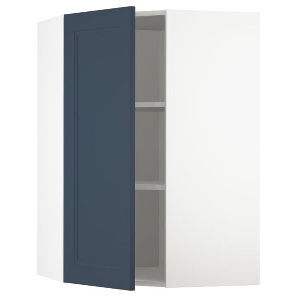 Угловой навесной шкаф с полками, белый Акстад/матовая поверхность синий 68x100 см IKEA METOD МЕТОД 394.020.01 - фото 1