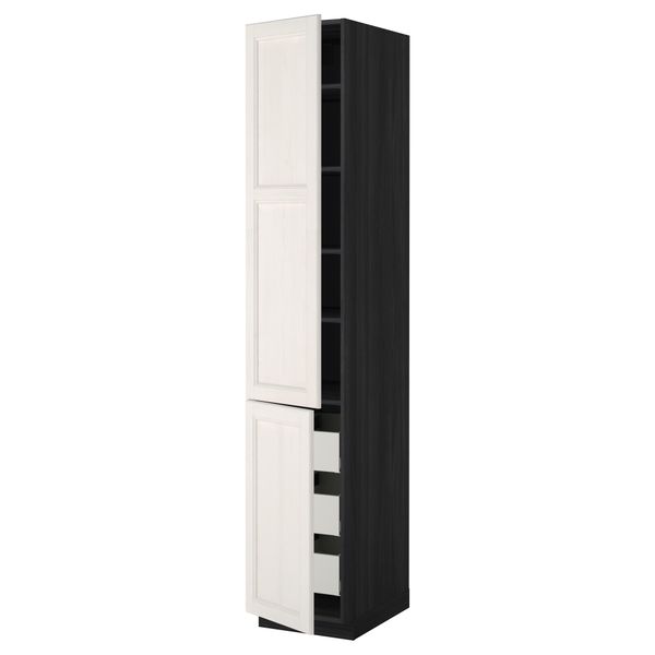 Высокий шкаф + полки, 3 ящика, 2 дверцы МЕТОД / МАКСИМЕРА, черный, Лаксарби белый - фото 1
