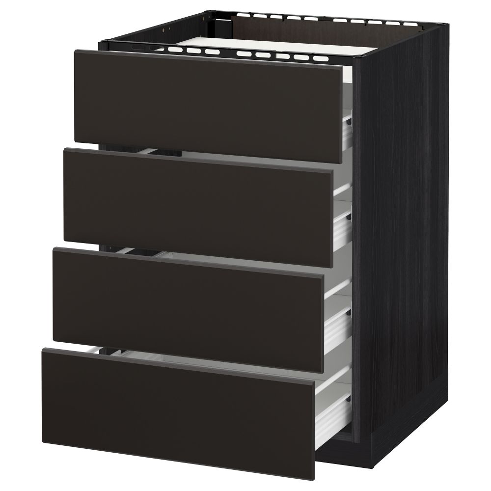 Напольный шкаф, 4 фронтальных панели, 4 ящика МЕТОД / ФОРВАРА, черный, Кунгсбакка антрацит - схема-чертеж с размерами