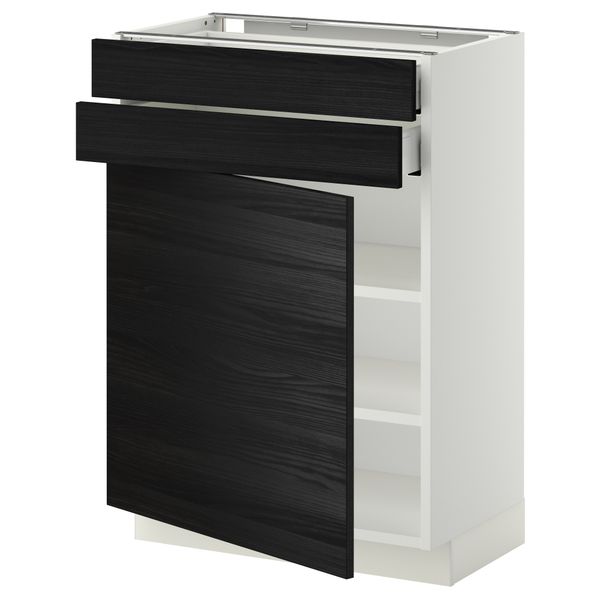 Напольный шкаф с дверцей, 2 ящиками МЕТОД / МАКСИМЕРА, белый, Тингсрид черный - схема-чертеж с размерами