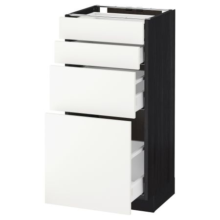 Напольный шкаф 4 фронтальных панели, 4 ящика МЕТОД / МАКСИМЕРА, черный, Хэггеби белый