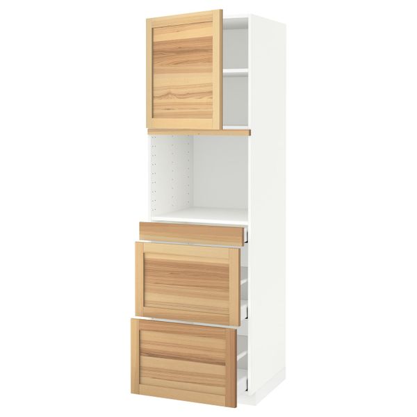 Высокий шкаф для СВЧ/дверца/3ящика, белый/Торхэмн ясень 60x60x200 см IKEA METOD МЕТОД / MAXIMERA МАКСИМЕРА 792.372.50 - фото 1