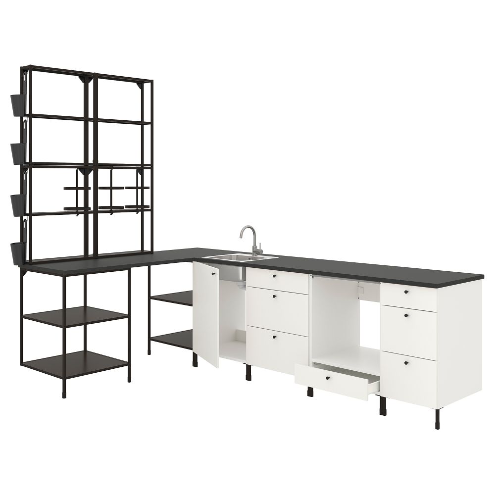 Угловая кухня, антрацит/белый IKEA ENHET 593.380.66 - фото 1