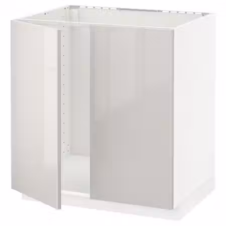 METOD Напольный шкаф для мойки+2 двери - белый/Ringhult светло-серый 80x60 см
