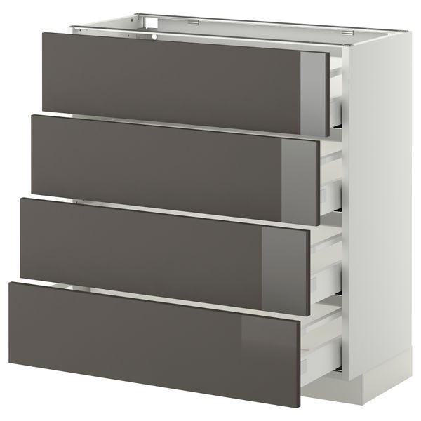 Напольный шкаф 4 фронтальных панели, 4 ящика МЕТОД / МАКСИМЕРА, белый, Рингульт серый - схема-чертеж с размерами