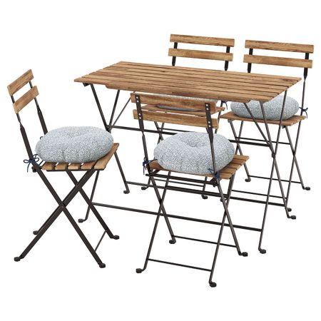Стол + 4 стула, для/сада, черный, серо-кориченевая морилка/клёсан синий IKEA TÄRNÖ ТЭРНО 094.352.01