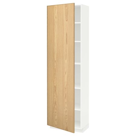 Высокий шкаф с полками, белый/Экестад дуб 60x37x200 см IKEA METOD МЕТОД 992.256.42