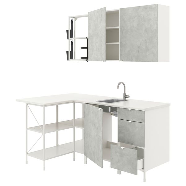 Угловая кухня, белый, под бетон IKEA BEGIVENHET БЕГИВЕНХЕТ 593.382.12 - фото 2