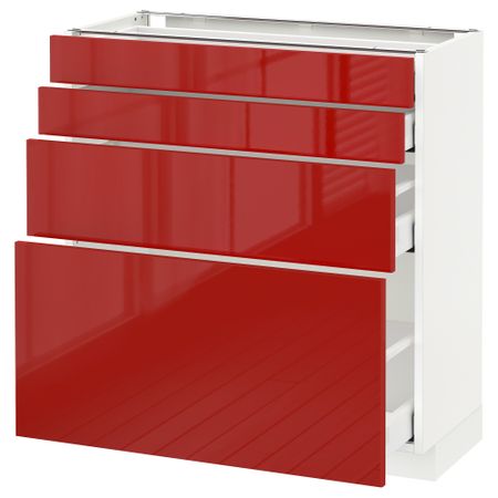 Напольный шкаф 4 фронтальных панели, 4 ящика МЕТОД / МАКСИМЕРА, белый, Рингульт красный
