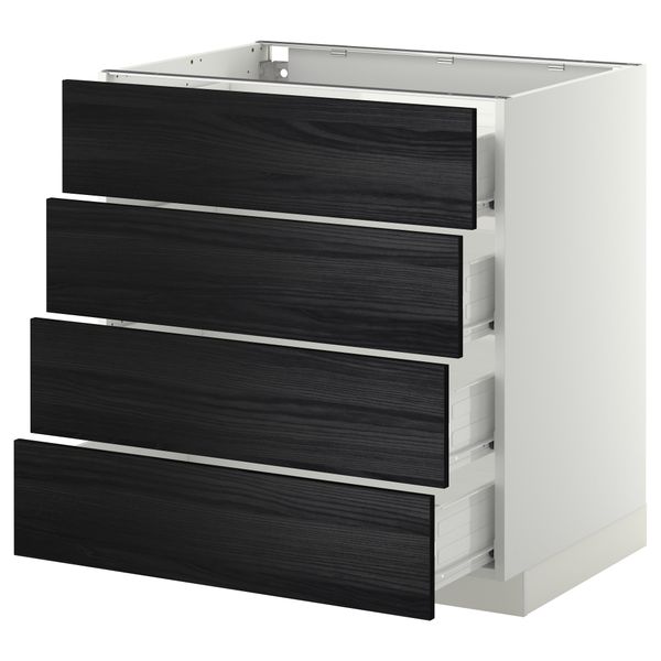 Напольный шкаф 4 фронтальных панели, 4 ящика МЕТОД / ФОРВАРА, белый, Тингсрид черный - схема-чертеж с размерами