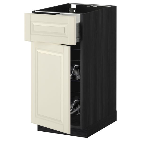 Напольный шкаф с проволочной корзиной, ящиком, дверью МЕТОД / ФОРВАРА, черный, Будбин белый с оттенком - схема-чертеж с размерами