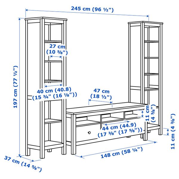Шкаф для ТВ, комбинация, светло-коричневый 245x197 см IKEA HEMNES ХЕМНЭС 892.995.44 - схема-чертеж с размерами