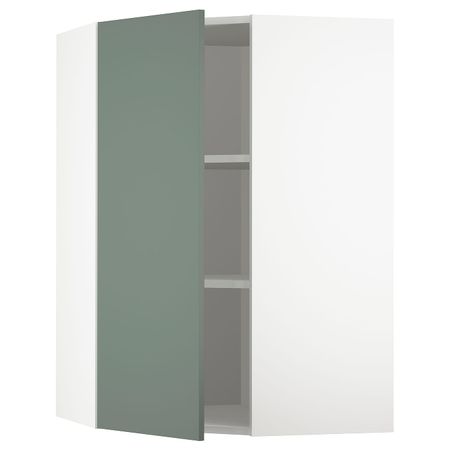 Угловой навесной шкаф с полками, белый/Бодарп серо-зеленый 68x100 см IKEA METOD МЕТОД 093.177.16