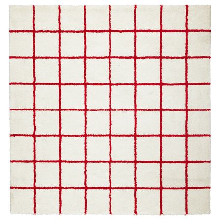 Ковер, длинный ворс, белый, красный 200x200 см IKEA SIMESTED СИМЕСТЕД 004.351.92