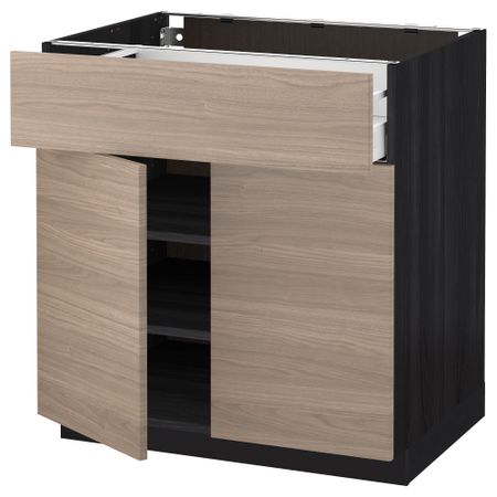 Напольный шкаф + ящик, 2 дверцы МЕТОД / МАКСИМЕРА, черный, Брокхульт светло-серый