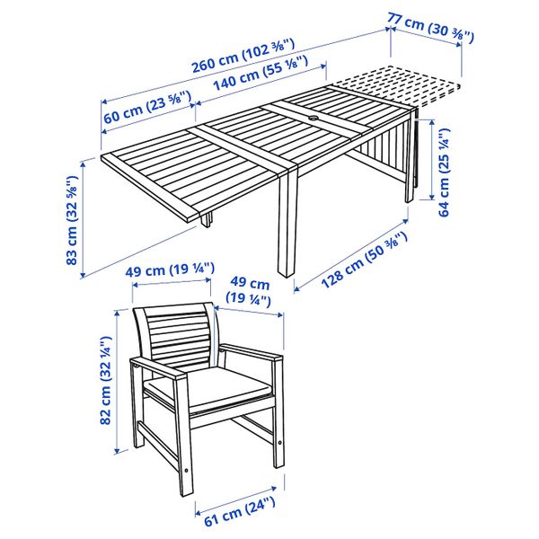Стол + 6 кресел,д/сада, коричневая морилка/ФРЁСЁН/ДУВХОЛЬМЕН бежевый IKEA ÄPPLARÖ ЭПЛАРО 792.920.05 - схема-чертеж с размерами