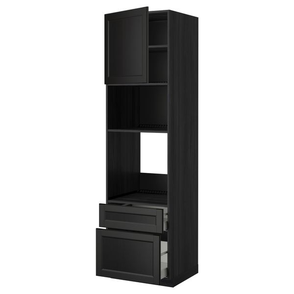 Высокий шкаф для духовки/СВЧ дверца, 2 ящика МЕТОД / МАКСИМЕРА, черный, Лаксарби черно-коричневый - фото 1