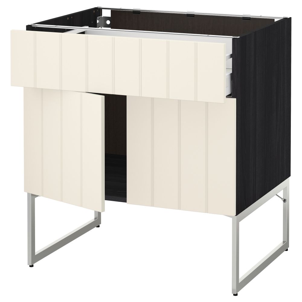 Напольный шкаф, полки, ящик, 2 двери МЕТОД / МАКСИМЕРА, черный, Хитарп белый с оттенком - схема-чертеж с размерами