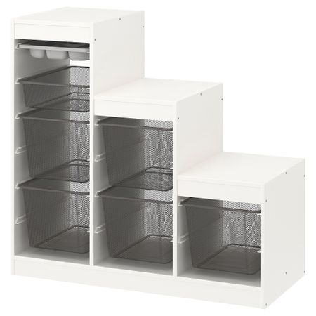 Комбинация с контейнерами и лотком, белый серый, темно-серый, 99x44x94 см IKEA TROFAST ТРУФАСТ 694.808.70