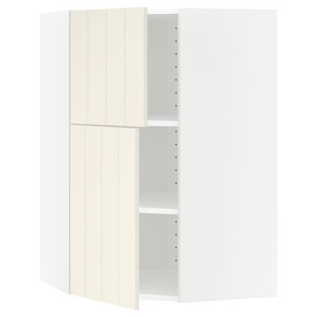 Угловой навесной шкаф + полки, 2 дверцы МЕТОД, белый, Хитарп белый с оттенком (68x100 см)