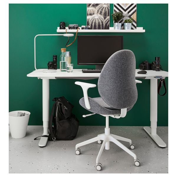 Рабочий стул с подлокотниками, Гуннаред классический серый-белый IKEA HATTEFJÄLL ХАТТЕФЬЕЛЛЬ 092.521.35 - схема-чертеж с размерами