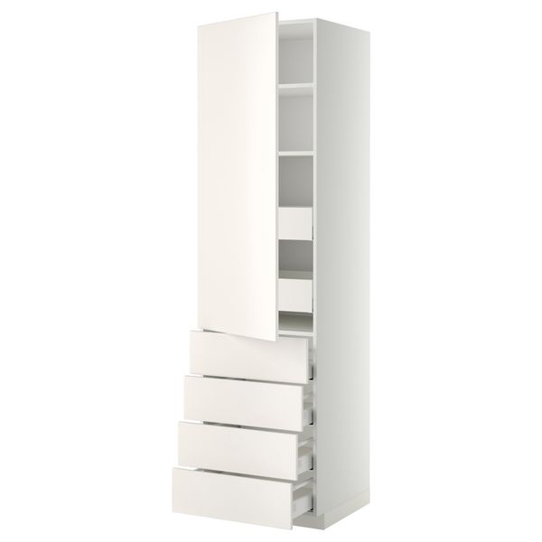 Высокий шкаф с полками/6 ящик, дверцами, 4 фронтальные панели МЕТОД / МАКСИМЕРА, белый, Веддинге белый - фото 1