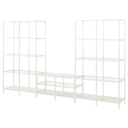 Шкаф для ТВ, комбинация, белый/стекло 300x36x175 см IKEA VITTSJÖ ВИТШЁ 692.945.71