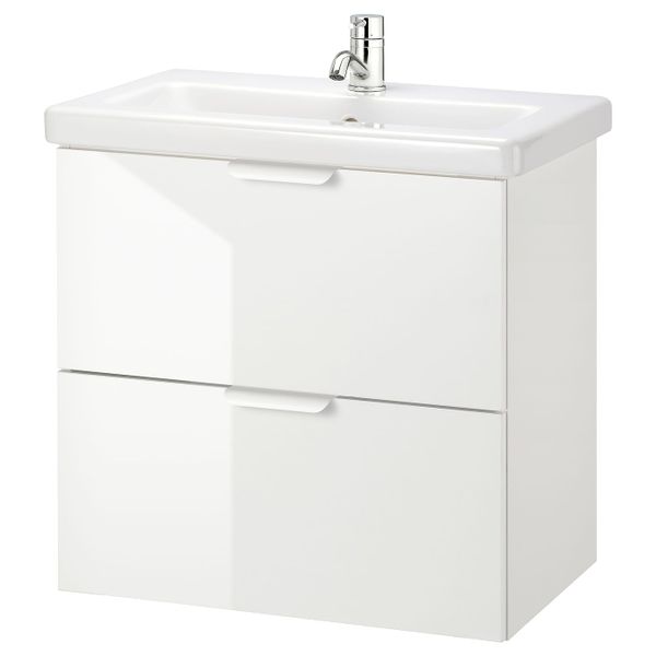 Шкаф под раковину с 2 ящиками, глянцевый белый/ПИЛКОН смеситель 64x43x65 см IKEA FISKÅN ФИСКОН / TVÄLLEN ТВЭЛЛЕН 794.304.36 - фото 1