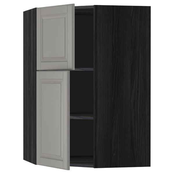 Угловой навесной шкаф + полки, 2 дверцы МЕТОД, черный, Будбин серый (68x100 см) - схема-чертеж с размерами