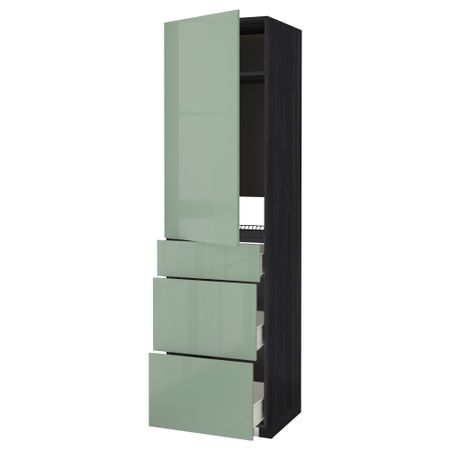 Высокий шкаф для холодильника, с дверцами, 3 ящика МЕТОД / ФОРВАРА, черный, Калларп светло-зеленый (60x60x220 см)
