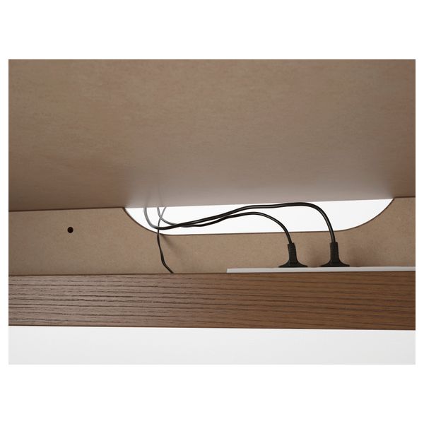 Письменный стол с выдвижной панелью МАЛЬМ, коричневая морилка ясеневый шпон (151x65 см) - фото 6