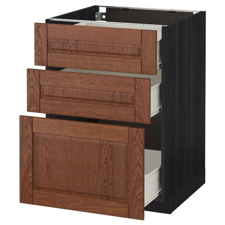 Напольный шкаф с 3 ящиками МЕТОД / ФОРВАРА, черный, Филипстад коричневый
