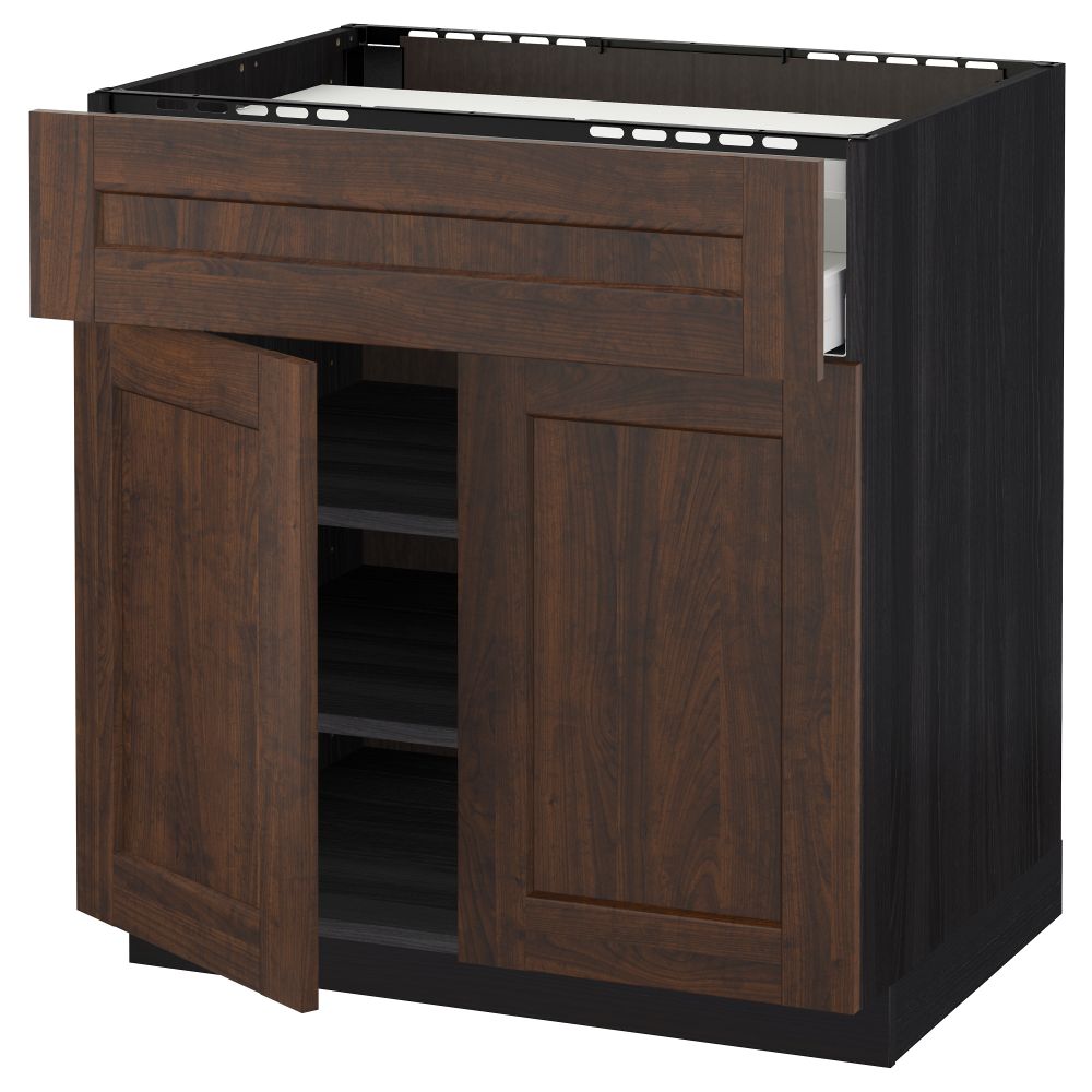 Напольный шкаф для варочной панели, ящик, полка, 2 дверцы МЕТОД / МАКСИМЕРА, черный, Эдсерум коричневый - схема-чертеж с размерами