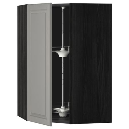 Угловой навесной шкаф с вращающейся секцией МЕТОД, черный, Будбин серый