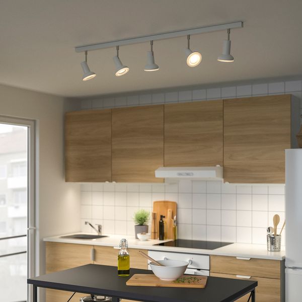 Потолочный софит, 5 ламп, белый, хромированный IKEA STRATOSFÄR СТРАТОСФЭР 604.596.89 - схема-чертеж с размерами