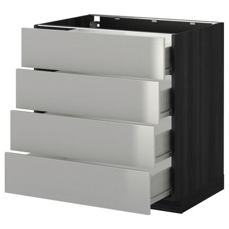 Напольный шкаф 4 фронтальных панели, 4 ящика МЕТОД / ФОРВАРА, черный, Гревста нержавеющ сталь