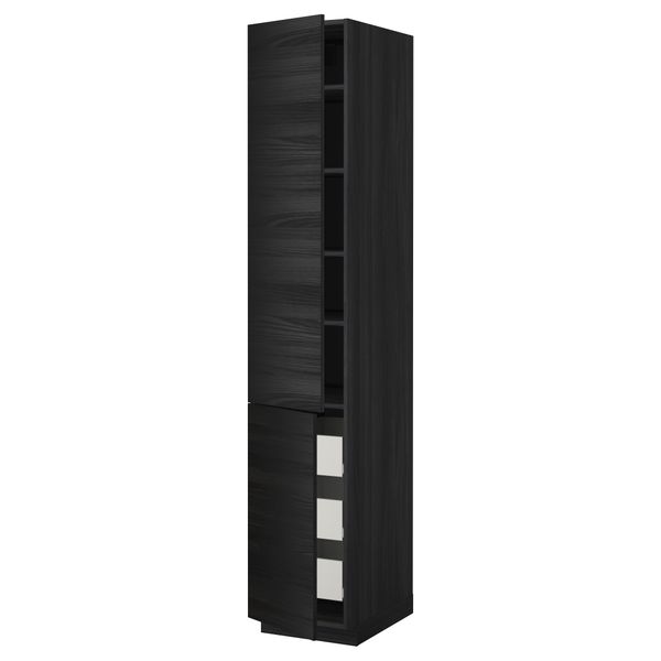 Высокий шкаф + полки, 3 ящика, 2 дверцы МЕТОД / ФОРВАРА, черный, Тингсрид черный - схема-чертеж с размерами