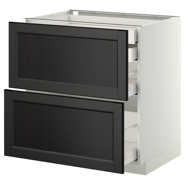 Напольный шкаф 2 фронтальные панели, 2 нижних, 1 средний, 1 высокий ящик МЕТОД / МАКСИМЕРА, белый, Лаксарби черно-коричневый - фото 1