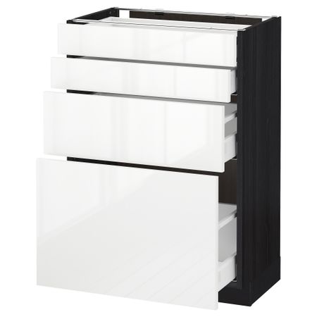 Напольный шкаф 4 фронтальных панели, 4 ящика МЕТОД / МАКСИМЕРА, черный, Рингульт белый