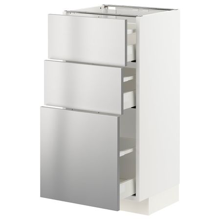 Напольный шкаф с 3 ящиками, белый/Ворста нержавеющая сталь 40x37 см IKEA METOD МЕТОД / MAXIMERA МАКСИМЕРА 893.299.80