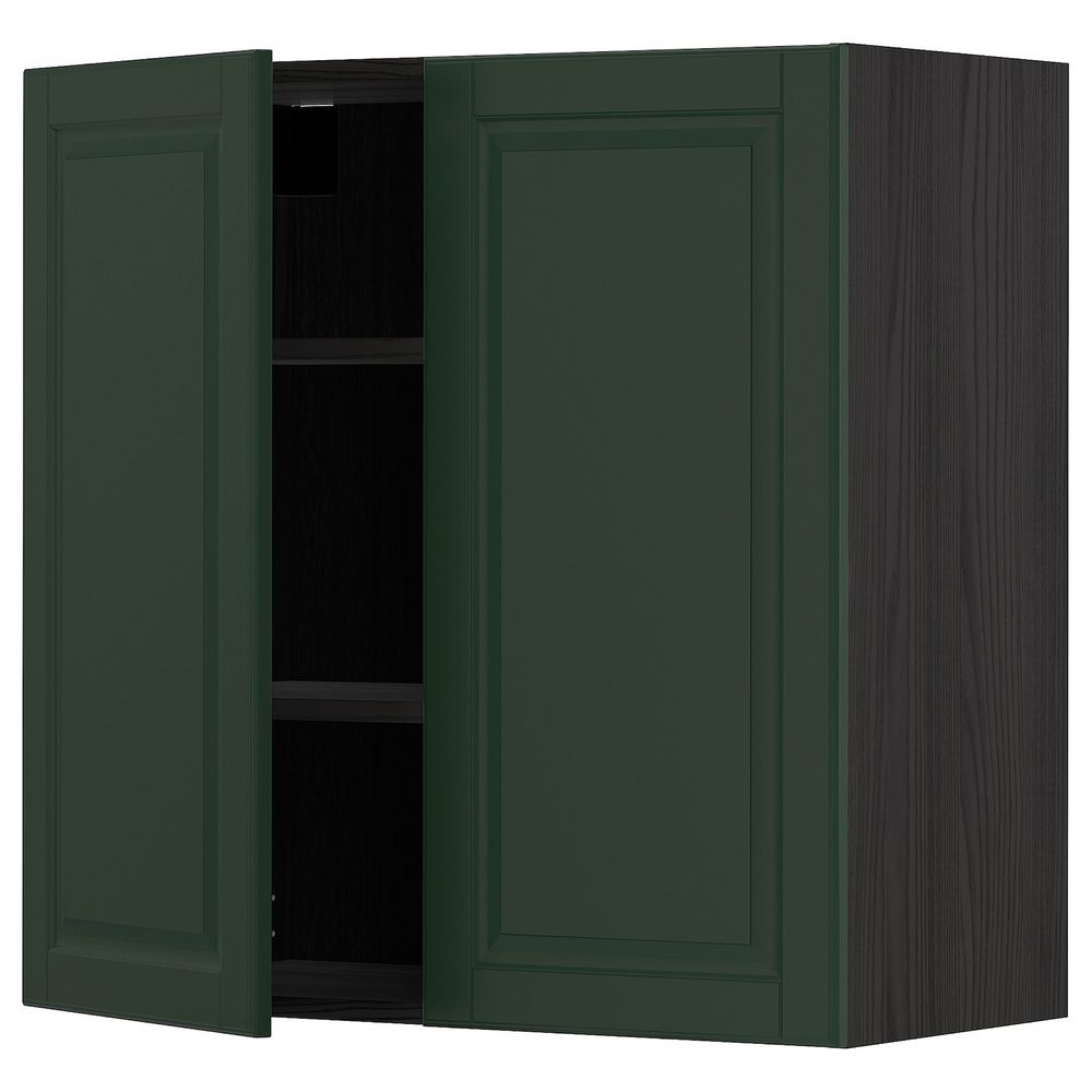 Навесной шкаф с полками/2дверцы, черный/Будбин темно-зеленый 80x80 см IKEA МЕТОД 293.132.08 - схема-чертеж с размерами