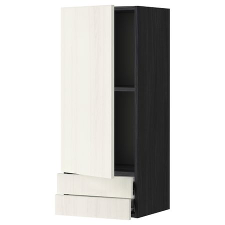 Навесной шкаф с дверцей, 2 ящика МЕТОД / ФОРВАРА, черный, Росдаль белый
