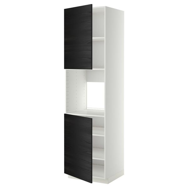 Высокий шкаф для духовки/2дверцы/полки, белый, Тингсрид черный 60x60x220 см IKEA МЕТОД 392.333.72 - схема-чертеж с размерами