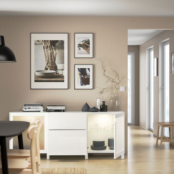 Комбинация для хранения с ящиками, белый/сельсв/стуббарп глянцевый, белый матовое стекло 180x42x74 см IKEA BESTÅ БЕСТО - фото 2