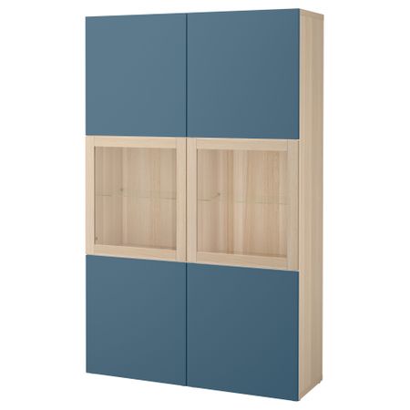 Комбинация для хранения со стеклянными дверцами БЕСТО, под беленый дуб Вальвикен, темно-синий прозрачное стекло