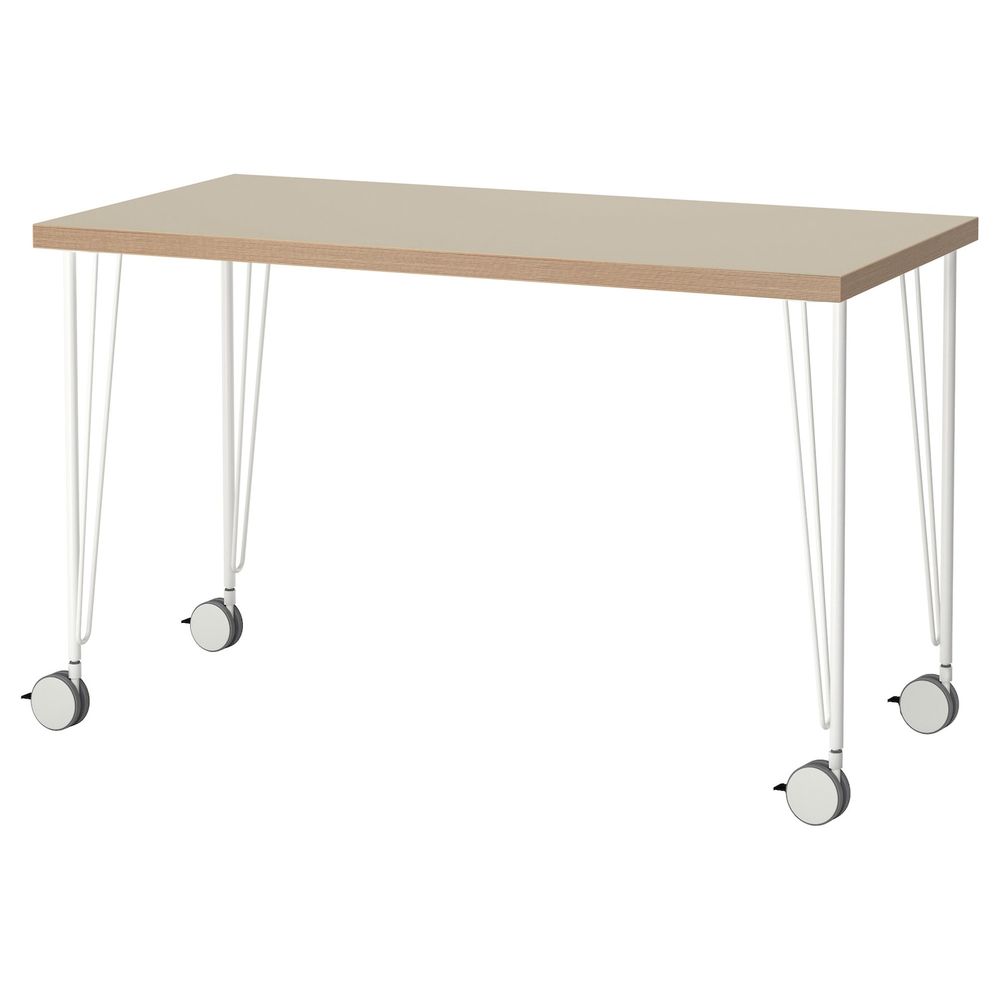 Стол, бежевый, белый, 120x60 см IKEA ЛИННМОН / КРИЛЛЕ 192.792.76 - фото 1
